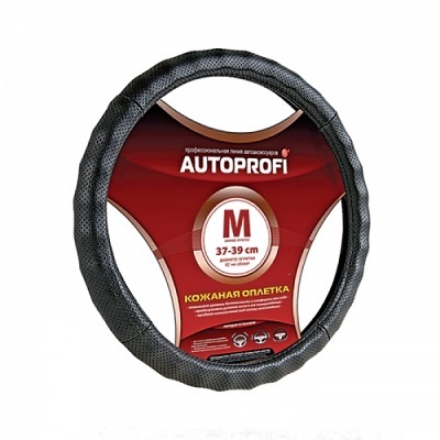 Оплетка на руль AUTOPROFI перфорир. кожа (цвет чёрный) M