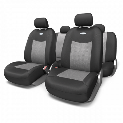 Авточехлы EXPEDITION велюр, 11 предметов черный+тем.серый