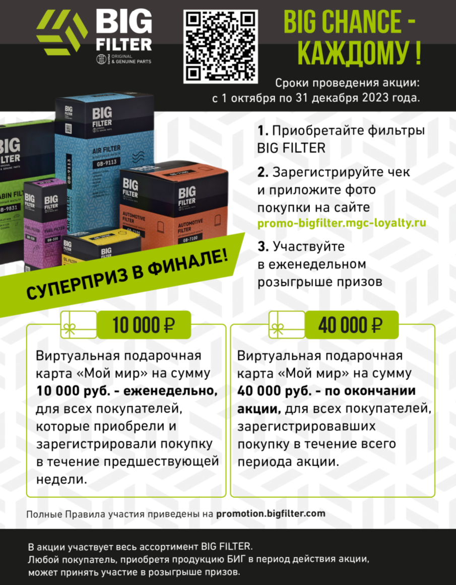 BIG FILTER Запускает акцию для конечных потребителей!