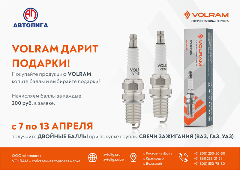 Акция по свечам зажигания VOLRAM