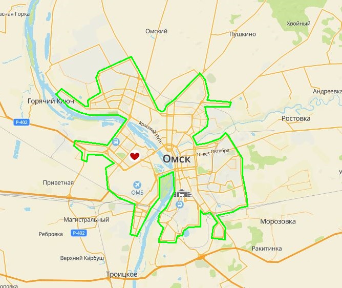 Границы курьерской доставки Омск