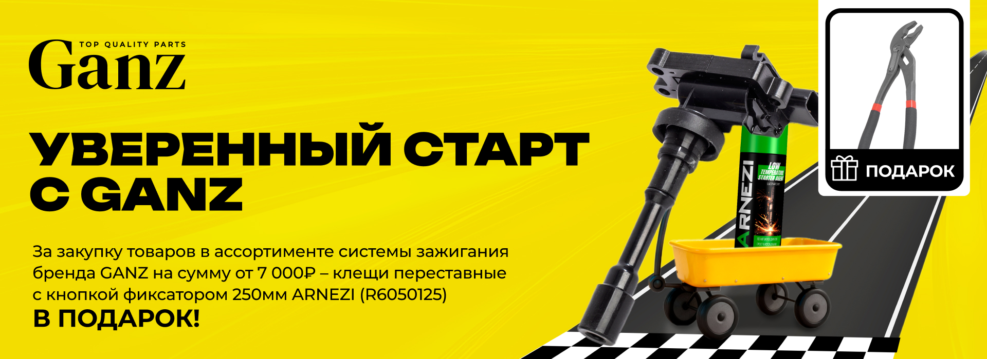 Акция GANZ «Уверенный старт» — клещи переставные ARNEZI в подарок